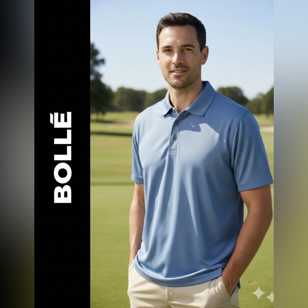 BOLLE Men's Big & Tall Blue Polo Shirt 3 Button Placket Side Slits Size Large